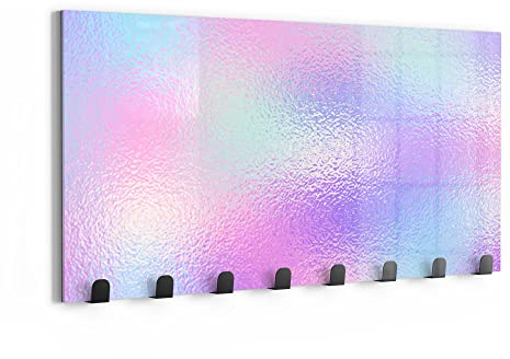 DEQORI Wandgarderobe Glas & Metall | Motiv Milchglas vor Pastell | 60x30 cm | Design Haken-Leiste modern | Garderoben-Paneel für Flur, Wohnzimmer & Schlafzimmer | magnetisch & beschreibbar