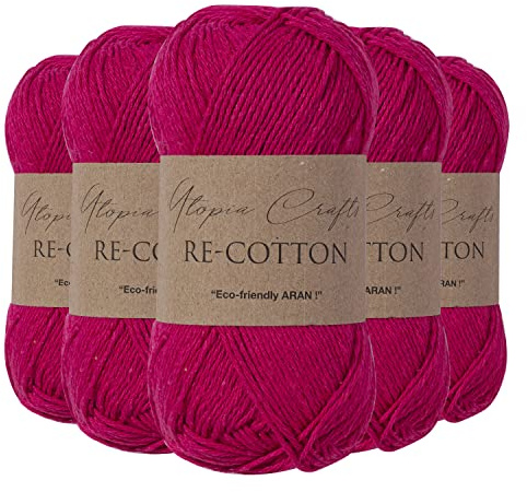 Utopia Crafts Re-Cotton Knitting Yarn, 5x 100g (Rose Red)