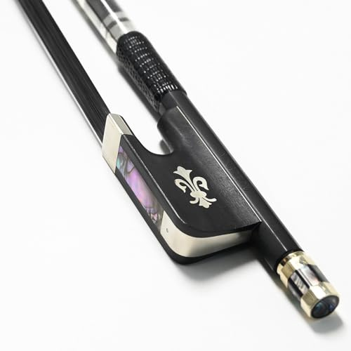 Vingobow 4/4 Carbon Fiber Cello Bow, Black Horsehair Handmade Cello Bow, Well Balanced with Ebony Fleur-de-Lis Frog for All Skill Levels