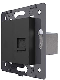 Livolo einfaches LAN-Modul Patch CAT7 als End- oder Durchgangsdose RJ45 mit Blindblende für UP in schwarz Netzwerkdose Anschluss Unterputz Einbau Steckdose Kaystone Datendose geschirmt Buchse