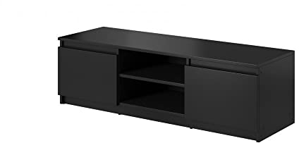MINIO go for it - Mobile TV DINGO, Mobile Porta TV, Mobili Soggiorno Cassettiera TV, 120 cm, con 2 ante Pieghevoli e 2 Scomparti Aperti - Grafite Nera, Con Retroilluminazione a LED