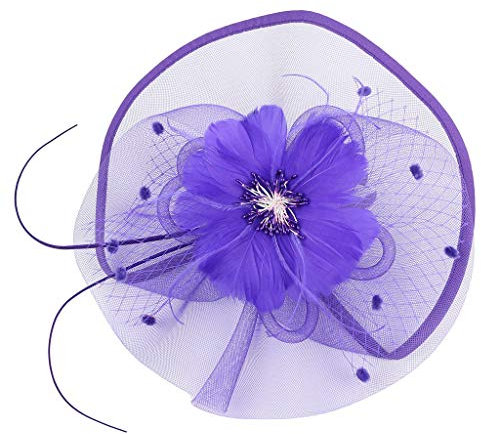 Fascinator Damen Kopfschmuck Hochzeit Hüte Hair Hat Clip Schleier Stirnband Tea Party Mesh Kopfbedeckung Frauen Pillbox Hut Haarschmuck für Kirche Halloween Cocktail Club Lila