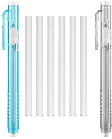 Pen-Style Retractable Mechanical Eraser With 6 Replacement Refills - Bar Erasers for School, Office, Painting, and Writing