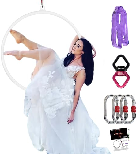 Premium Aerial Hoop Set-Hochwertig lackierter Aerial Lyra Hoop - Vollständig auf Stärke getesteter 200KG/500LBS Einzelpunkt-Aerial Dance Circus Ring für Yoga, Akrobatik und Gymnastik (weiß, 90#25)