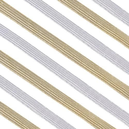GORGECRAFT 24 Yarda 2 Colores Banda Elástica 10mm de Ancho Cinta Metálica con Purpurina Dorada Correa Elástica Plana Plateada Cinta Elástica Trenzada Elasticidad Tejido Cordón de Goma Accesorios