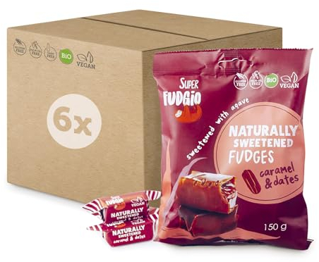 SUPER FUDGiO BIO Bonbons - Agave und Dattel - Vegan und Glutenfrei - Organic Karamellbonbons ohne Palmöl - mit Bio Kokosmilch und Kokosnusszucker | 6x150g Multipack