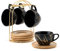HOME DECOR Taza de café de porcelana con soporte de metal, tazas de café de cerámica de 8 onzas para americano, latte, café moca y té, juego de 4, dorado y negro, 1339-4BK