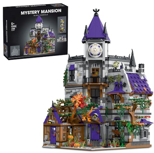 MISINI M6210 Mittelalterlich Burg Klemmbausteine, 4190 Stück Mystery Mansion House Architecture Bausteine Set mit Licht, MOC Groß Mittelalterliche Haus Model, Modular Set Geschenke für Erwachsene