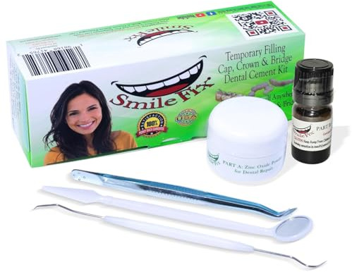 SmileFix Filler, Cap, Crown and Bridge Tooth Repair Kit - Robust Zinc Oxide and Ogenol Oil Cement - Temporary Teeth Correction - Glue for Crowns and Bridges - Teeth Repair - Smile Confidently