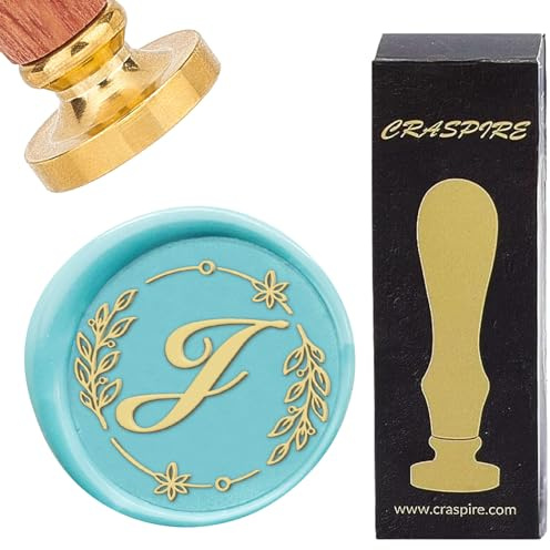 CRASPIRE Letra J Sello de Cera Hoja del Alfabeto 25 mm Vintage Cabeza de Latón Extraíble Mango de Madera Sello de Cera para Bodas Cumpleaños Año Nuevo Sobres Invitaciones Embalaje de Regalo