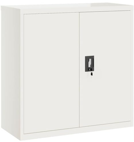 Aktenschrank Büroschrank abschließbar Lagerschrank Materialschrank Stahlschrank Mehrzweckschrank aus Stahl, Allzweckschrank mit 2 Einlegeböden, Weiß 90x40x90 cm