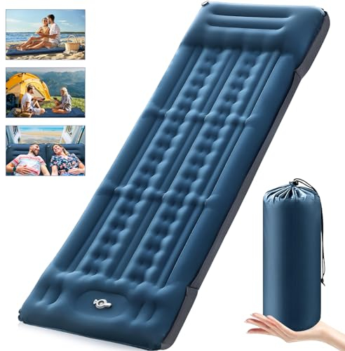 Isomatte Selbstaufblasend Ultraleicht 12cm Hoch, Luftmatratze Camping Matratze Outdoor Wasserdicht mit Fußpumpe & Kopfkissen, Campingmatte Schlafmatte Schlafmatratze Aufblasbar für Strand Wandern Zelt