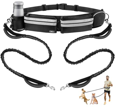 ETACCU Joggingleine für 2 Hunde, Freihändig Laufleine Bauchgurt Hundeleine zum Joggen Laufen Wandern mit Dual Griffe, Reflektierende Nähte, Laufgurt für Große Hunde bis 50kg, 124-180cm