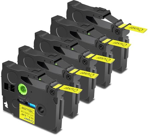 Cruxer 5er-Packung Kompatibel für Brother P-touch HSE-631 Schrumpfschlauch Schriftband，Schwarz auf Gelb Etikettenband 0,46'' 11.7mm x 1.5m Schriftband Ersatz für PT-E300 PT-D200 PT-H105