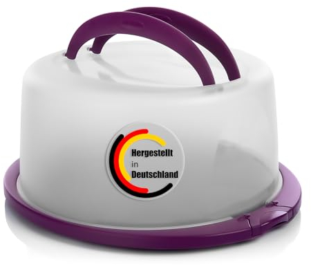 BigDean Kuchen Transportbox Rund in Brombeerfarbe – Tortenglocke mitTragegriff für sicheren Transport von Backwaren – Tortenhaube Made in Germany