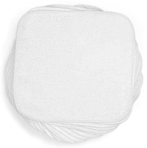 Aomig 25Pcs Washable Cotton Terry Cloth Wipes, 15x15cm Reusable Towelling, White Makeup Remover Cloth, Soft for Cleansing Baby's Hands and Face, Perfect For Nappy Changes