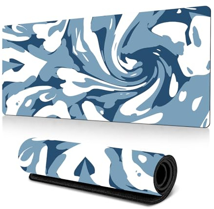 Hixingo Large Mouse Mat, Multicolor Swirl Gaming Mouse Pad, 3D Mouse Pad, Mousepad with Stitched Edges, Non-Slip Rubber Base Mouse Pads for Office & Home (Gray blue,900x400x3mm)