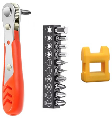 EIHI Cacciavite Magnetico a Cricchetto 110mm Mini Chiave 6,35 mm 1/4 Doppia Cacciaviti Magnetica con 10 Pz