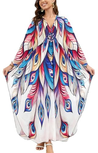 YOUKD Femmes Grande Taille Caftan Robes Boho Plage Couvrir Robe Ample Poncho Taille Unique