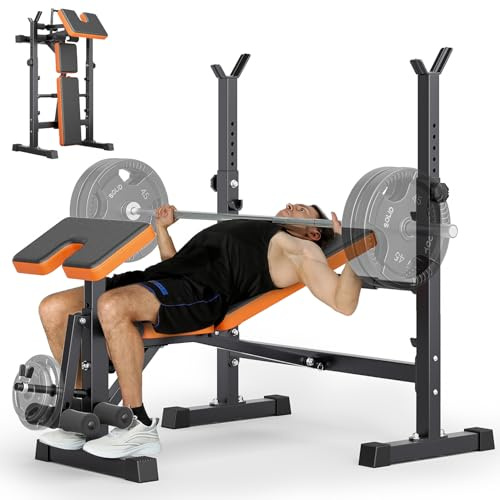 YOLEO Banco de Pesas Ajustable - Banco de musculación plegable para gimnasio en casa, Banco de trabajo de alta resistencia, banco abdominal inclinado/declinado (Naranja Pro)