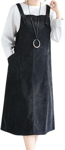 Lazutom Robe décontractée en velours côtelé avec poches pour femme, Noir , 36