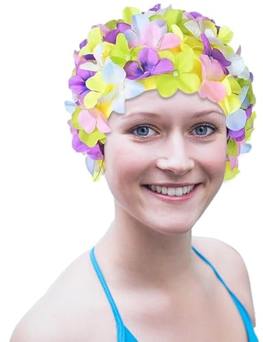 Bonnet de Bain Fleur - Bonnet de Bain Fleur Vintage Bonnet de Bain pétale Floral,Bonnets de Bain rétro pour Cheveux Longs/Courts, Bonnet de Bain pour Vacances à la Plage en Piscine