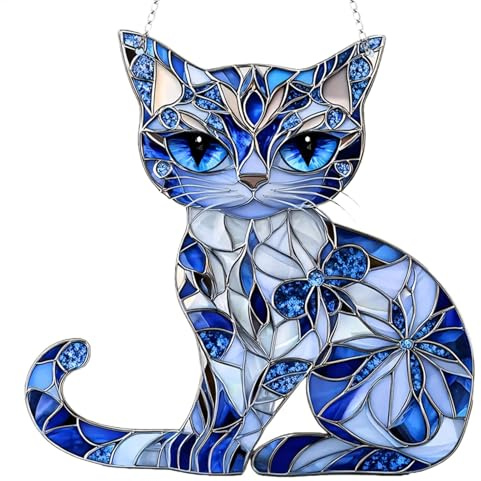 Katzen-Sonnenfänger-Ornament, Hängeornamente, 20,3 cm, Sonnenfänger, zum Aufhängen, 2D-Acryl-Dekoration, Weihnachtsbaumschmuck für Katzenliebhaber