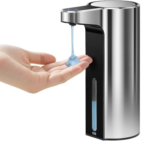 EKO Aroma 9 fl oz Automatic Liquid Soap Dispenser, Rechargeable & Water-Resistant for Kitchen and Bathroom with Adjustable Soap Dispensing Volume Control (Chrome Metallic)