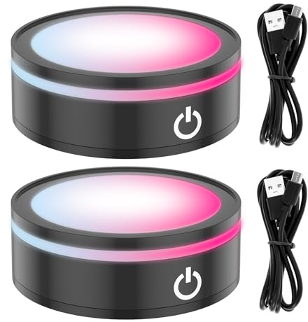 2 Stück LED Leuchtsockel mit Touch Bedienung,Runder Leuchtsockel, LED Show Stand für Kristall Glas Kunst,6 Leuchtmodi,2 Stromversorgungsmodi,Batterie und USB-Betrieben,für Partys zu Hause(schwarz)