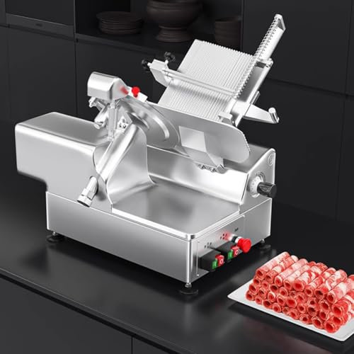 TT-YEC Affettatrice Commerciale Completamente Automatica, Affettatrice Elettrica per Carne Congelata, Spessore Regolabile da 0 A 6 Mm, con Interruttore di Arresto di Emergenza, 550 W.,A