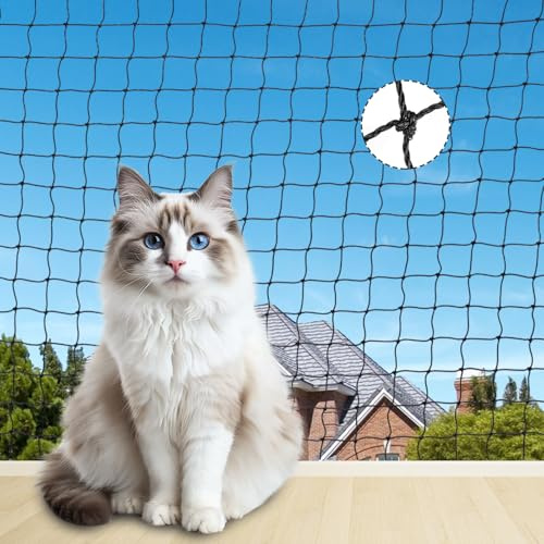 SUCCEFORT Katzennetz für Balkon, 3x6m Katzennetz Stahldrahtverstärkt, Anti-Fall Netz für Haustiere, Balkonnetz Katzen Reissfest für Balkon, Fenster, Terrasse