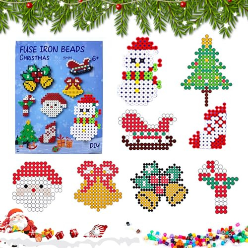 SPERMUOY Set di perline da stirare natalizie, 5 mm, con 16 motivi, per fai da te, per bambini, regalo di Natale