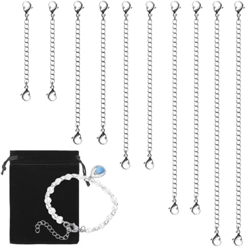 JUGUTA 10Pcs Chaîne D'extension Pour Colliers Et Bracelets, Rallonge De Chaîne En Acier Inoxydable, Extension De Chaîne Pour Fabrication De Bijoux, Plusieurs Tailles, Fermoirs Pour Bijoux