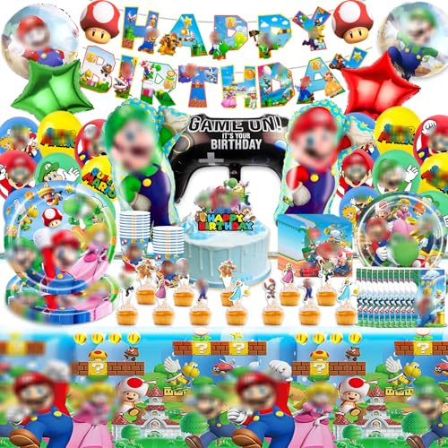 110 Pezzi Mari Decorazione di Compleanno, Set di Stoviglie con Piatti Tovaglie Tovaglioli Palloncini, Decorazioni per Feste di Compleanno per Bambini e Ragazze