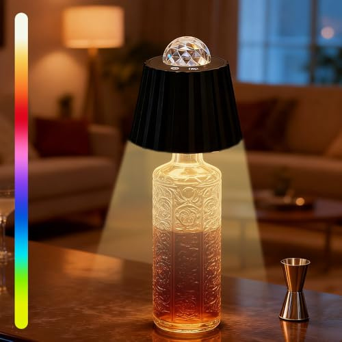 Weciau Flaschenlampe Aufsatz LED Aufladbar, 7 Einstellbare Farbtemperaturmodi Touch Tischlampe, Tragbare Deko Weintischlampe mit 2000 mAh, Kabelloses USB Aufladbar Tischlampen für Party Bar Restaurant