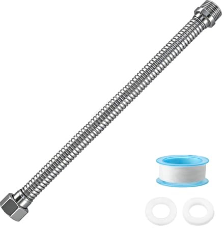 304 Edelstahl Wellrohr Panzerschlauch 3/4 Zoll mit Rohmaterialband 40cm | Wasserrohr Flexrohr, Ausziehbar Flexschlauch, G3/4 DN20 Universelles Verbindungsrohr, für Wasseranschluss, Wasserhähne