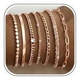 ORAZIO 7 Stück Armband Damen Rosegold Armreif Armreifen Gold Damen Einstellbar Edelstahl Armband Set Gold Schmuck Geschenk