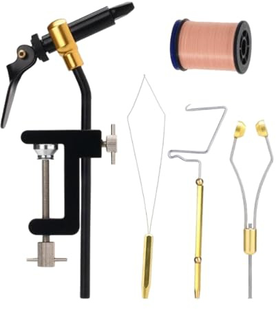 Pegciuho Lot de 5 Outils de Montage de Mouches Professionnels, étau Rotatif, Enfile-, Finisseur de Nœuds, Support de Fil de Canette, Clair