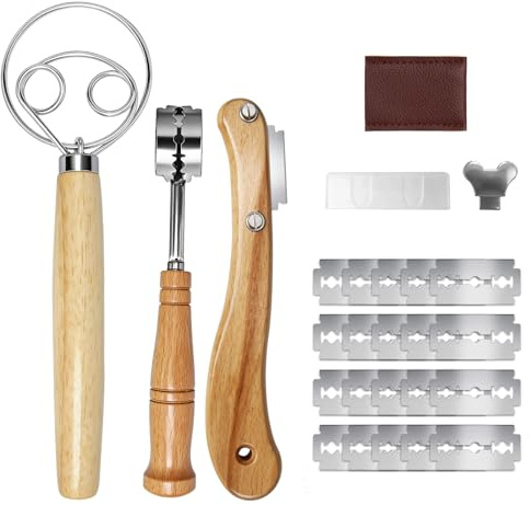 Veftsvy Lot de 3 couteaux de boulangerie - Fouet danois - Couteau à pain avec 20 lames de rechange pour coupes droites et obliques - Idéal comme accessoire de cuisson pour baguettes, petits pains et