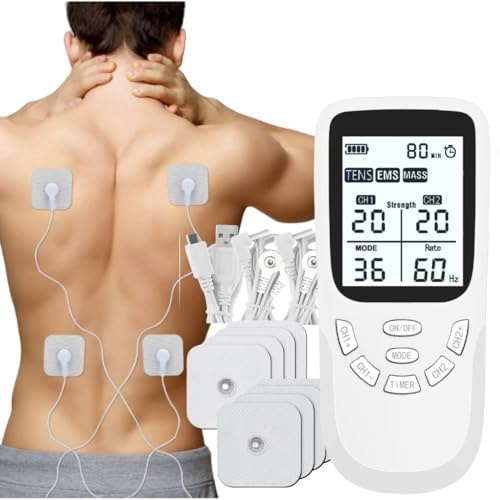 3-en-1 Electroestimulador muscular de Recargable 36 Modos de Estimulación,para aliviar el dolor,máquina EMS portátil de doble canal para espalda,hombros,cadera y rodilla con electrodos Interior