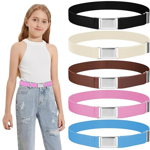 FAYAHAR Barnbälten, justerbart barnbälte med fyrkantigt spänne, elastiskt, bekvämt, för jeans, Talla única