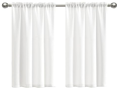 ZYQUES Linen Curtains, 2 Panels Cafe Curtains W30 X L36 Inch White Kitchen Curtain for Windows Solid Pattern Light Filtering for Bedroom Living Room