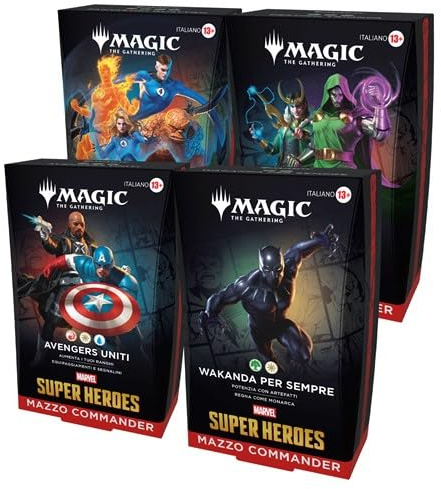 BaruZcard Mtg Marvel Super Heroes Commander Decks Display 4 mazos ITA – MTG Universes Beyond Commander Italiano + 100 Sleeves Protector Cubierta