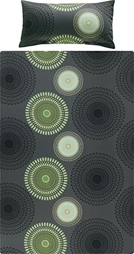 REDBEST Bettwäsche, Bettgarnitur Satin Kreise anthrazit-grün Größe 40x80 cm / 135x200 cm - 100% Baumwolle, mit praktischem Reißverschluss (weitere Größen, Farben)