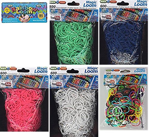 Original RAINBOW LOOM Starter Set mit METALLHAKEN, Webrahmen, 600 Bänder + 5 x SORTIERT Magic Loom Gummibänder