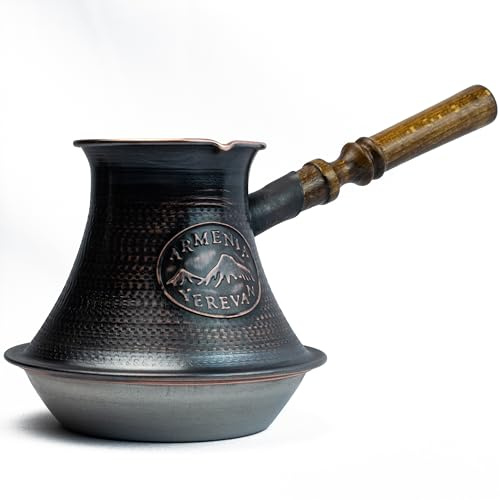 Handmade Armenian Coffee Pot Maker 27 Fl Oz (800ml) Induction Copper Jazva Ararat Turkish Arabic Greek Cezve Jezve Ibrik Turka Jazve Wooden Handle
