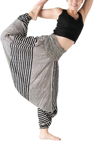 B BANGKOK PANTS Women's Harem Pants Jumpsuit Hippie Clothes (US, Alpha, One Size, Regular, Regular, Line Black)