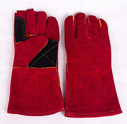 Extrem hitze- und feuerbeständige Schweißhandschuhe aus Leder mit extra langen Ärmeln, für Grill, Ofen, Grill, Kamin, Tig, Mig, Backen, Ofen, Herd, Topflappen, Tierhandhaber-Handschuh