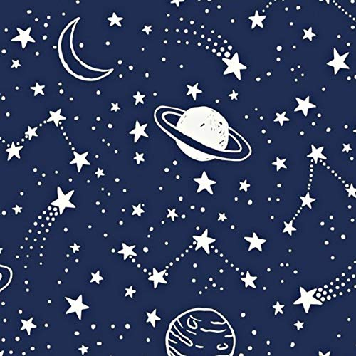 Pingianer 100x160cm Mond Weltraum 100% Baumwolle Baumwollstoff Kinder Meterware Handwerken Nähen Stoff (Planeten Blau Weiß, 100x160cm (11,99€/m))