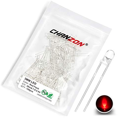 Chanzon 100 pcs 3mm Blinking Red LED Diode Lights 1.5Hz Flashing (Clear Round Transparent DC 2V 20mA) Bright Lighting Bulb Lamps Electronics Components Indicator Light Emitting Diodes